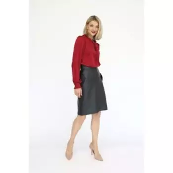 Кожаная юбка с фигурным поясом, размер 44