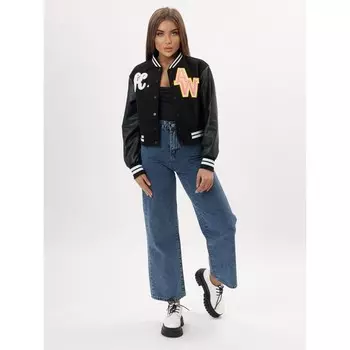 Кожаный бомбер женский чёрного цвета, размер 44