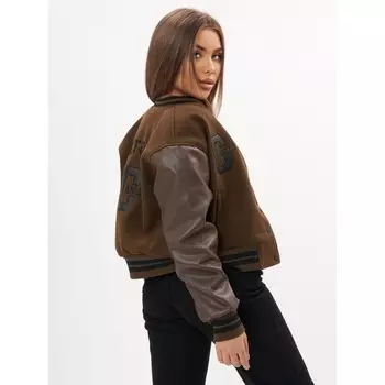 Кожаный бомбер женский цвета хаки, размер 48