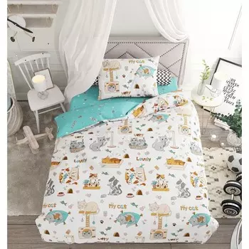 КПБ 1,5 сп «Котики», размер 150x215 см, 145x215 см, 50x70 см