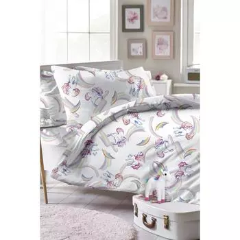 Постельное бельё 1.5 сп «Единорожки на радуге», размер 145х210 см, 145х210 см, 50х70 см