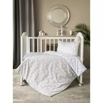 КПБ детский «Горох», размер 60x120 см, 112x147 см, 40x60 см, цвет серый