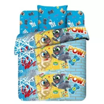 КПБ детское «Дружные мопсы», размер 150х214 см, 145х215 см, 70х70 см