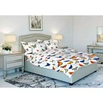 Постельное бельё дуэт с простынёй на резинке «Бабочки», размер 180x200 см, 150x215 см, 70x70 см - 2 шт