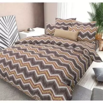 Постельное бельё дуэт «Зигзаг кофе», размер 220x240 см, 150x215 см - 2 шт, 70x70 см - 2 шт
