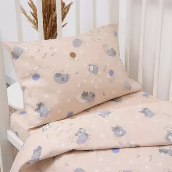 Постельное бельё Котики бежевый 110х150см, 90х150см, 40х60см, бязь 120г/м, хл100%