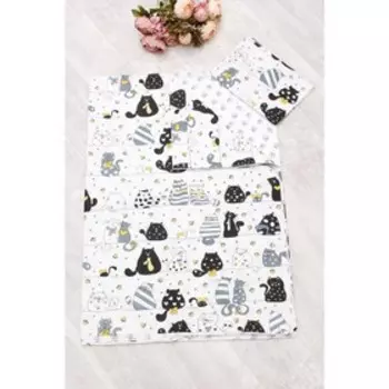 КПБ «Котики», размер 150 × 210 см, 145 × 210 см, 50 × 70 см, белый