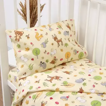 КПБ Лесные друзья бежевый 110х150см, 90х150см, 40х60см, бязь 120г/м, хл100%