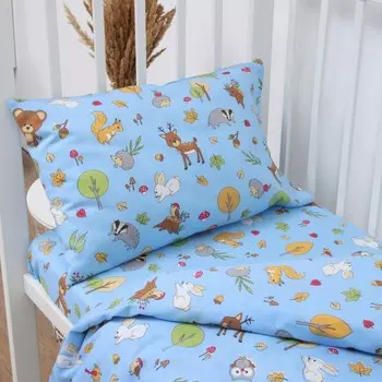 КПБ Лесные друзья голубой 110х150см, 90х150см, 40х60см, бязь 120г/м, хл100%