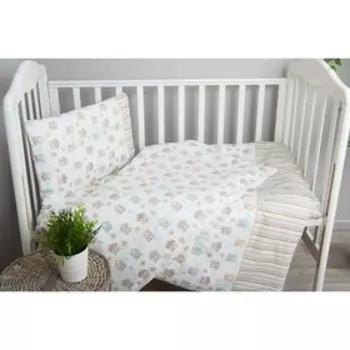 КПБ «Совушки», размер 110 х 140 см, 100 х 140 см, 40 х 60 см, бежевый