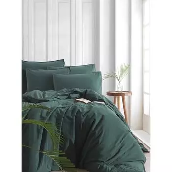 КПБ Stonewash евро, размер 240x260 см, 200x220 см, 70x70 см - 2 шт., 50x70 см - 2 шт., цвет тёмно-зелёный