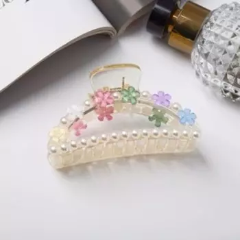 Краб для волос "Абигаль" изгиб цветочки, 8,5 см, прозрачный