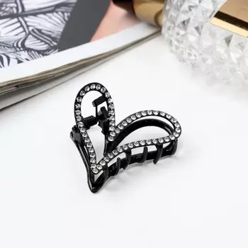 Крабик для волос «Джун», сердце, 4.5 см, чёрный