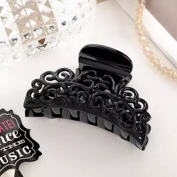 Крабик для волос «Глянец», ажурный узор, 6.5 см, чёрный