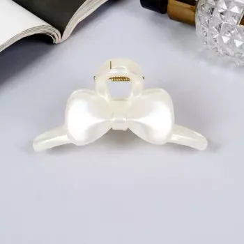 Краб для волос «Глянец», бантик дуга, 8 см, белый