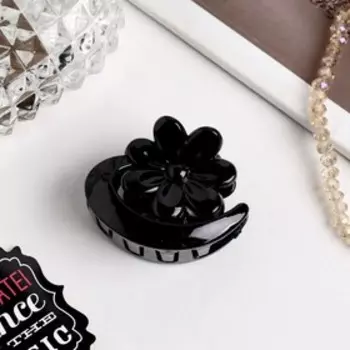Крабик для волос «Глянец», цветок, 4 см, чёрный