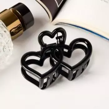 Крабик для волос «Глянец», сердца трио, 74.5 см, чёрный