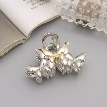 Крабик для волос «Хизер», бабочки, 5 см, серебро