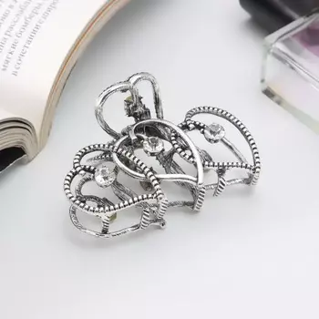 Краб для волос «Кэнди», сердца, 6 см, серебро