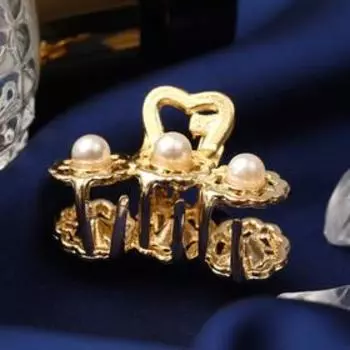 Краб для волос "Маргарита" цветочки жемчуг, 3 см, золото