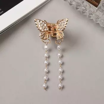 Краб для волос «Милада», бусы, 2.5 см, золото