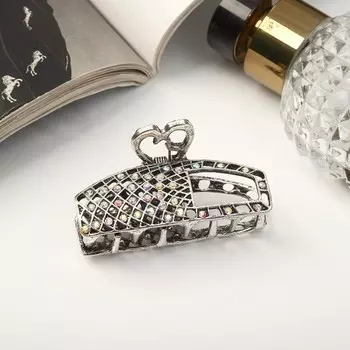 Краб для волос "Оливия люкс" вытянутый прямой, 5,5 см, серебро