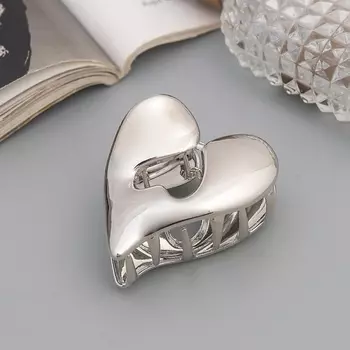 Краб для волос «Пейдж», сердце, 6 см, серебро