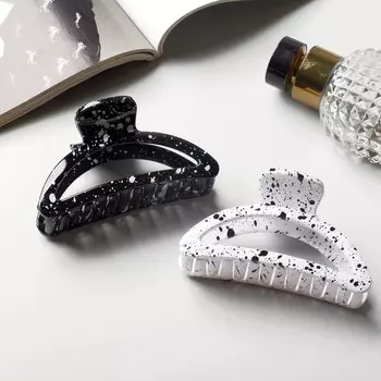 Крабик для волос «Пелагея», дуга, 8 см, белый, чёрный