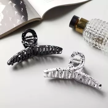 Крабик для волос «Пелагея», петля, 10 см, белый, чёрный