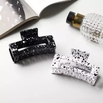 Крабик для волос «Пелагея», прямой, 9 см, белый, чёрный