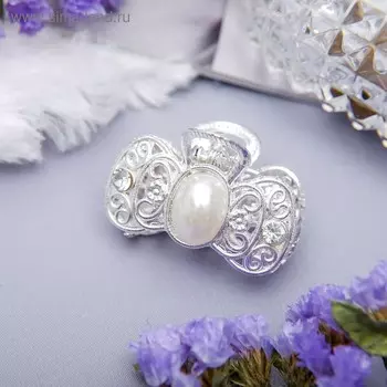 Краб для волос «Жемчужный», бантик, 3.3 см, серебро