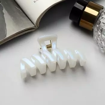 Крабик для волос «Жемчужный», зиг-заг, 7 см, белый