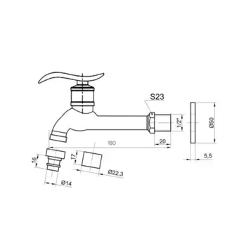 Кран Bronze de Luxe 21598/1, сливной, для бани, излив 160 мм, насадка рассекатель, бронза