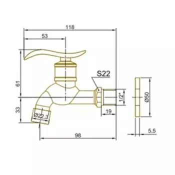 Кран Bronze de Luxe 21974/2, сливной, для бани, насадка для шланга
