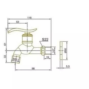Кран на одну воду Bronze de Luxe 21599/2, однорычажный, насадка для шланга, латунь, бронза