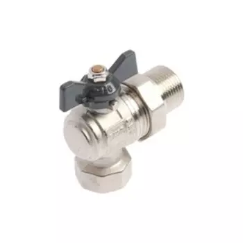 Кран шаровой AQUALINK, PN 30, внутренняя/наружная резьба 3/4", сгон, угловой, бабочка, никел