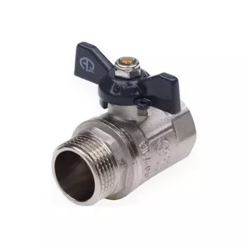 Кран шаровой AQUALINK, PN 50, внутренняя/наружная резьба 3/4", бабочка, никелированный