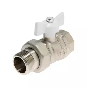 Кран шаровой «ГАЛЛОП» DN-20 232, с американкой 3/4", «бабочка» белая, никелированный