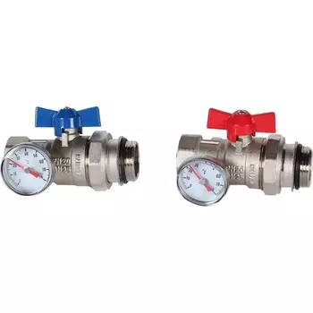 Кран шаровой ROMMER RMS-1001-030001, 1", внутренняя/наружная, с термометром, комплект 2 шт.