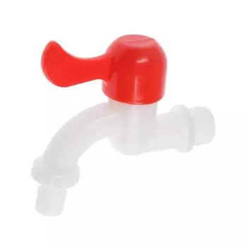 Кран водоразборный со штуцером ZEIN Z2198, 1/2", плоская красная ручка, PP, кран-букса, белый