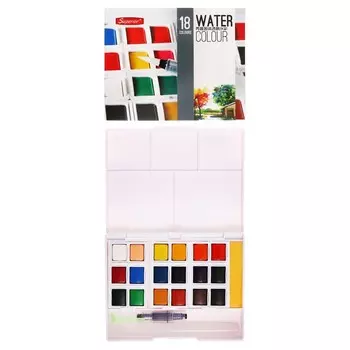 Краски акварельные, + 1 кисть, в пластиковой коробке, 18 цветов