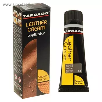 Крем для обуви Tarrago Leather Cream 014, цвет стальной, туба с губкой, 75 мл