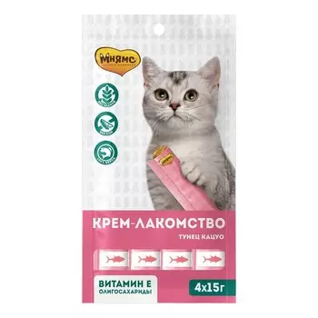 Крем-лакомство Мнямс для кошек, с тунцом Кацуо, 15 г х 4 шт