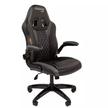 Кресло игровое Chairman game 15, с откидными подлокотниками, с подголовником, экокожа, цвет чёрный/серый