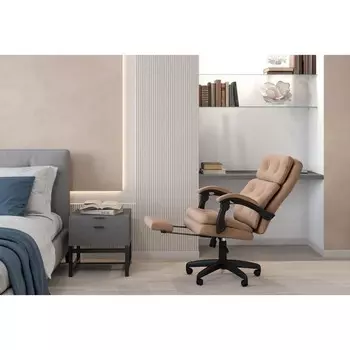 Кресло офисное Chairman 442 Т - 10, с подставкой для ног, на колёсиках, ткань, цвет бежевый