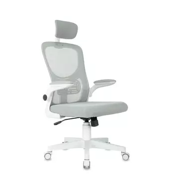 Кресло офисное MC-W101-H, 6404301120(1245) мм, светло-серый TW-02, TW-20 сетка/ткань пластик белый