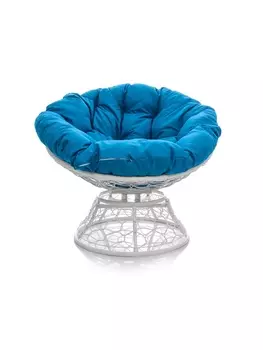 Кресло «Папасан» с искусственным ротангом, 969881 см, с механизмом качания, белое, голубая подушка