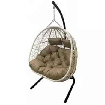 Кресло подвесное двойное Флора D40-МТ006 белое, бежевая подушка