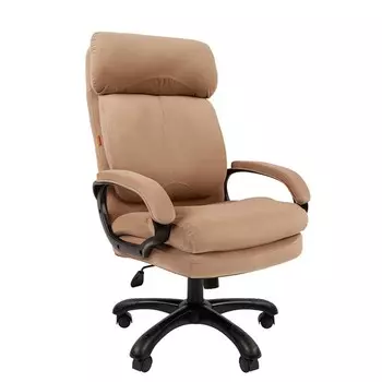 Кресло офисное для руководителя Chairman 505, с подголовником, на колёсиках, экокожа, цвет бежевый/чёрный