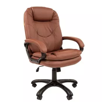 Кресло офисное для руководителя Chairman 668, с подголовником, с мягкими подлокотниками, экокожа, цвет коричневый